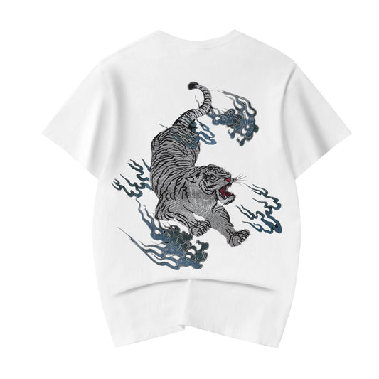 ET9817 Flaming White Tiger Embroidered Tee