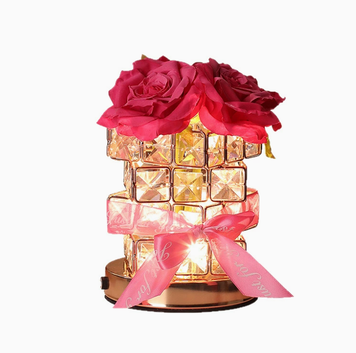 Warm Glow Rose Crystal Bedside Light