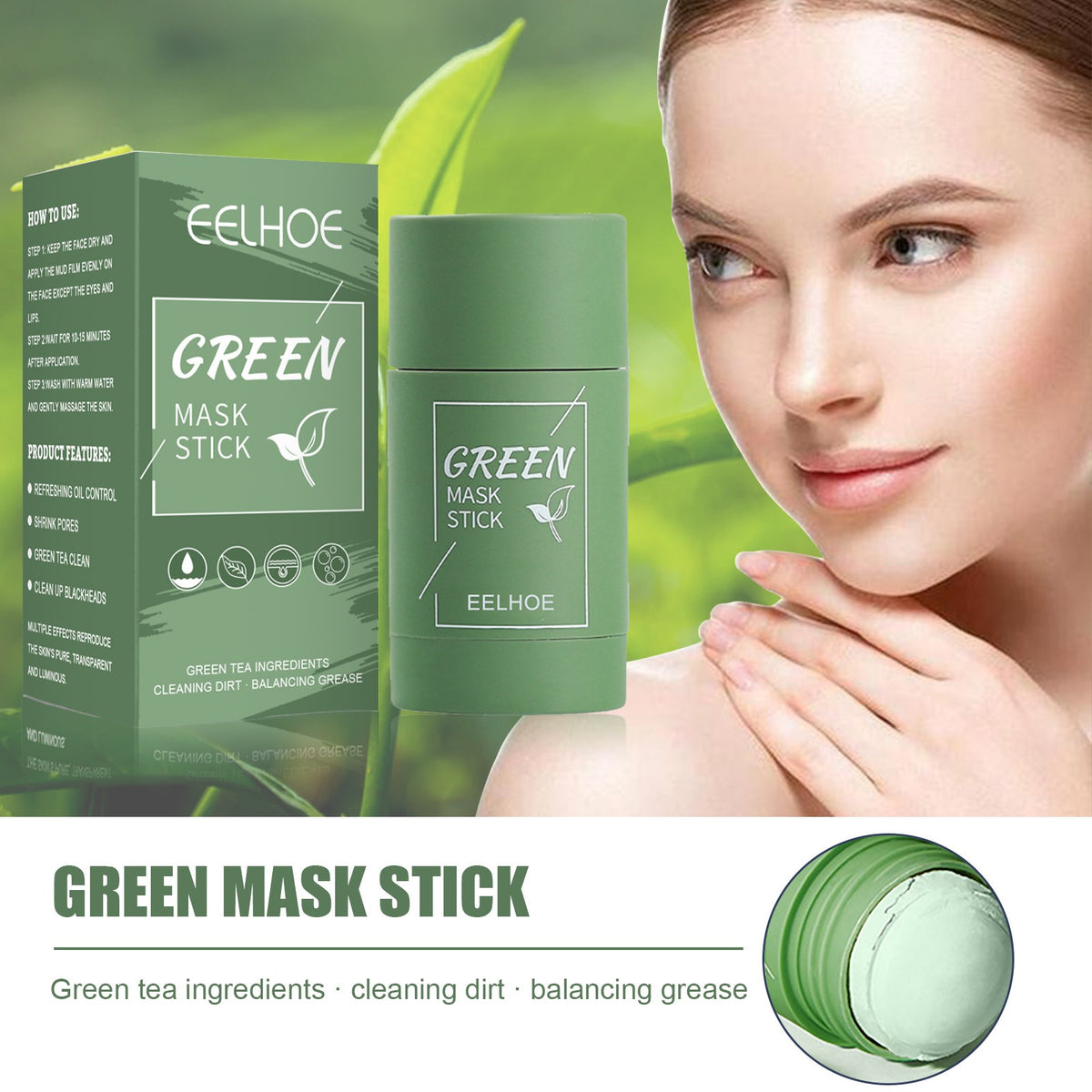 EELHOE Green Tea Clay Mask Stick | Deep Cleansing, Hydrating & Pore-Shrinking