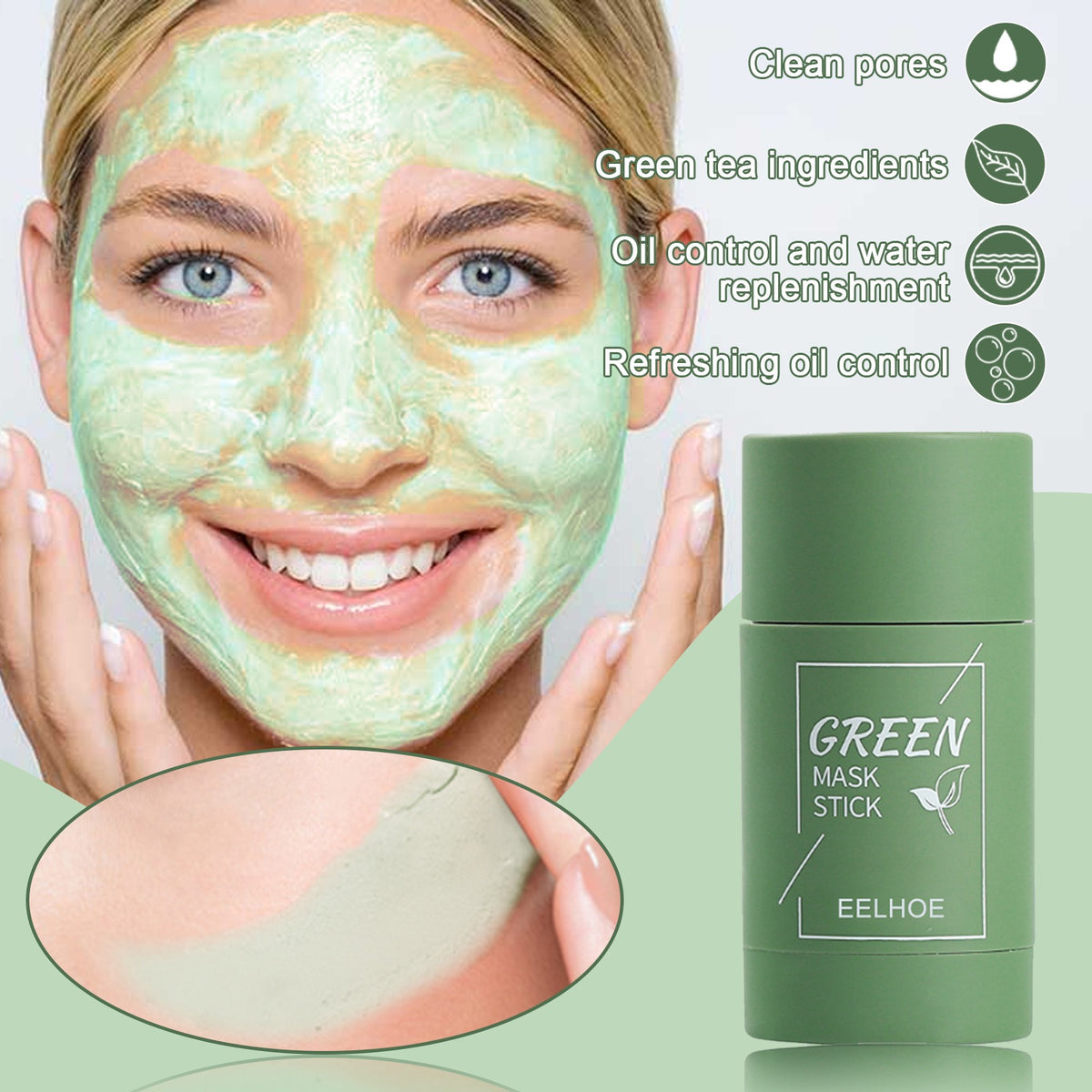 EELHOE Green Tea Clay Mask Stick | Deep Cleansing, Hydrating & Pore-Shrinking